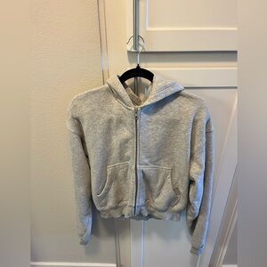 Aritzia TNA Cozy Fleece Boyfriend Boxy Zip Hoodie, Grey, Size Small